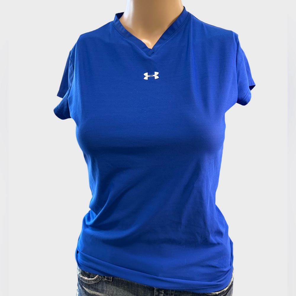 Under Armour Cobalt V-Neck Athletic short Sleeve Shirt Sz M